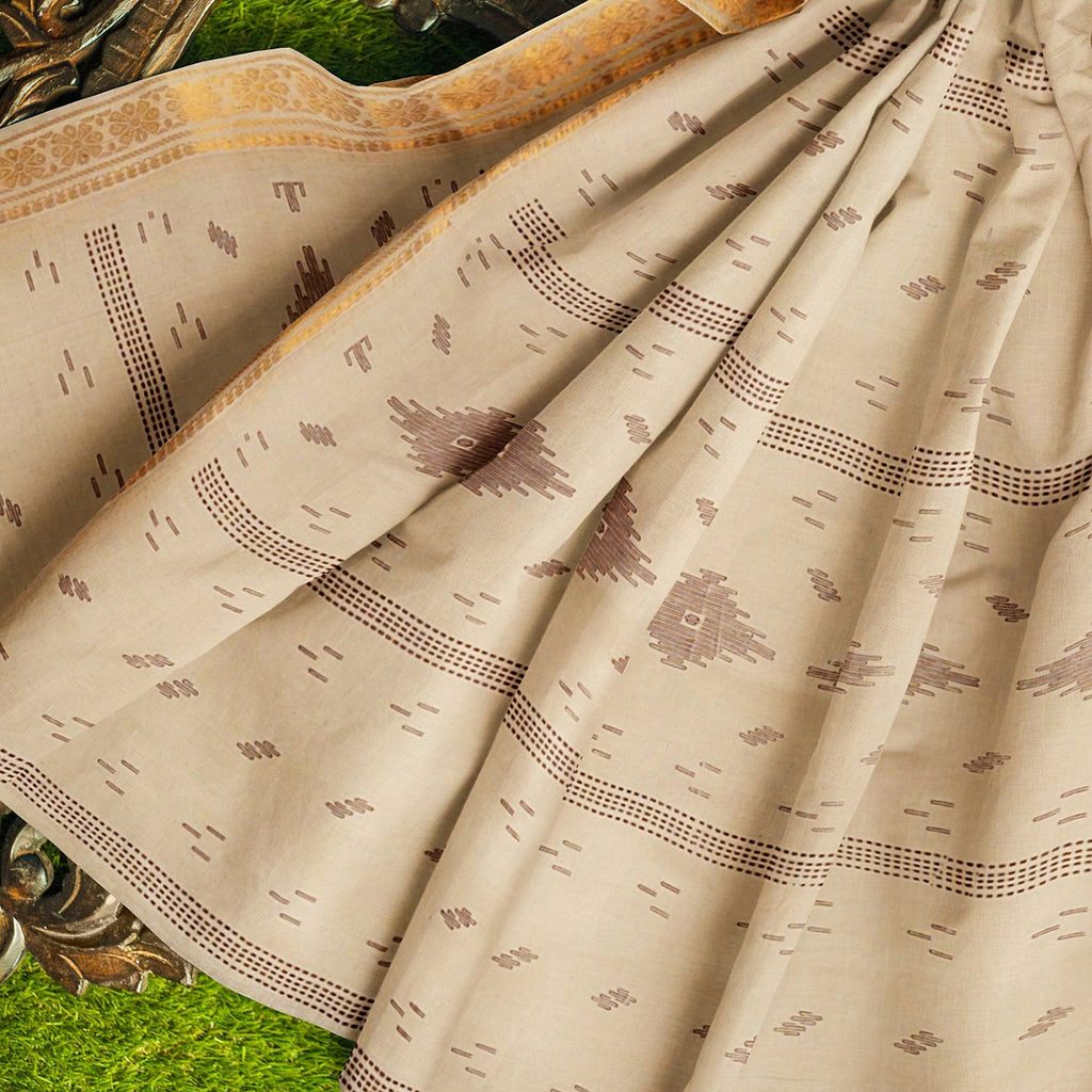 Exclusive Collection 100% Pure Cotton Light Brown Saree With Printed Work