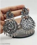 Tehzeeb Creations Women's Silver Colour Earrings With Kundan And Ghungroo Work