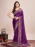 Monjolika Fashion Purple Vichitra Silk Classic Saree with Embroidered Work