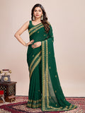 Monjolika Fashion Green Vichitra Silk Classic Saree with Embroidered Work
