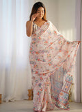 Monjolika Fashion Chinon Digital Print Classic Saree in Off White