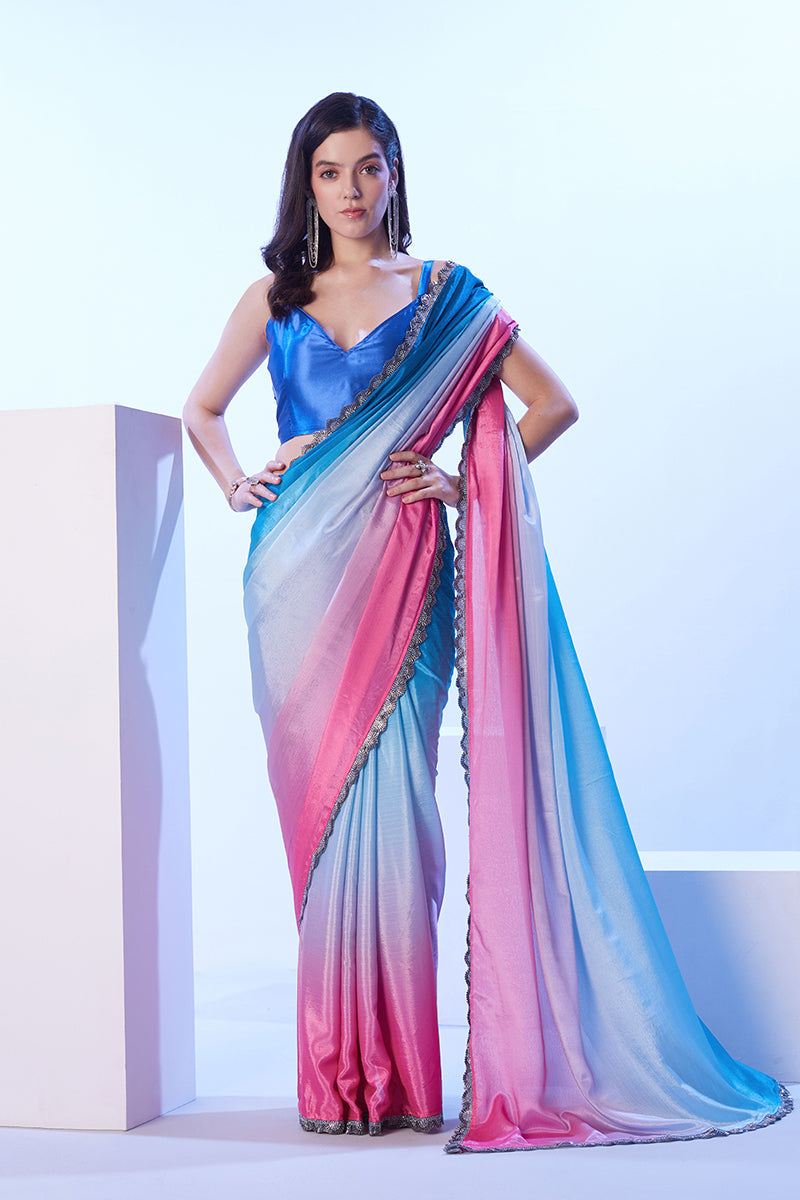 Monjolika Fashion Multicolour Lace Ceremonial Chinon Classic Saree