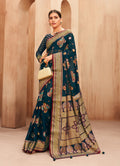 Monjolika Fashion Georgette Traditional Saree with Woven Work for Festival in Teal