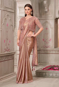 Monjolika Fashion Embroidered Brown Shimmer Satin Silk Classic Saree