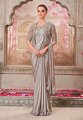 Monjolika Fashion Silver Shimmer Satin Silk Sequins Engagement Designer Saree