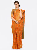 Saree Mall Yellow Silk Blend Patola Print Kanjeevaram Saree with Unstitched Blouse