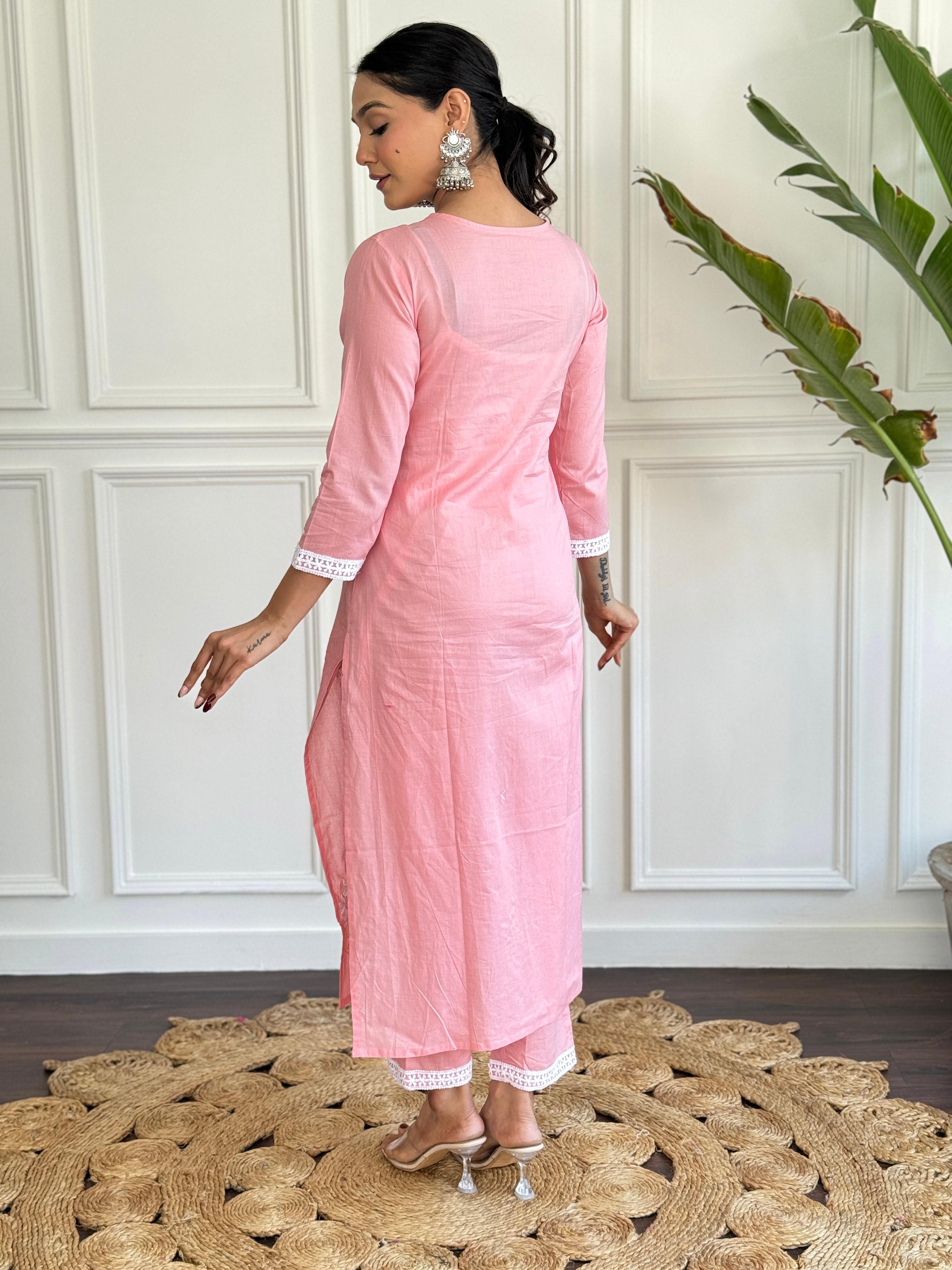 The52 Chikankari Work with Pure Cotton Fabric Straight Kurta, Pant and Dupatta Set