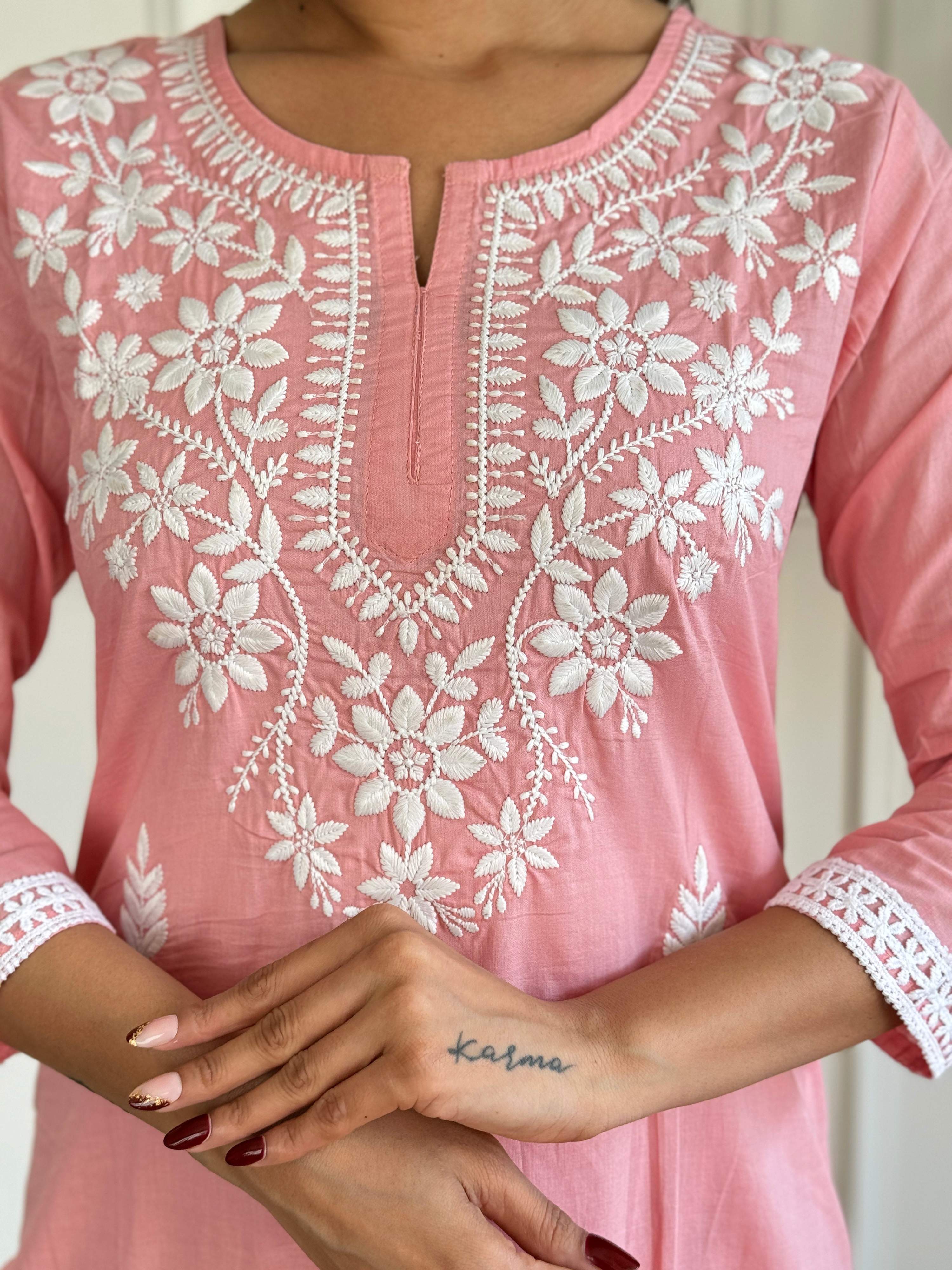 The52 Chikankari Work with Pure Cotton Fabric Straight Kurta, Pant and Dupatta Set