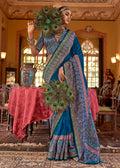 Monjolika Fashion Silk Blend Blue Printed Contemporary Saree
