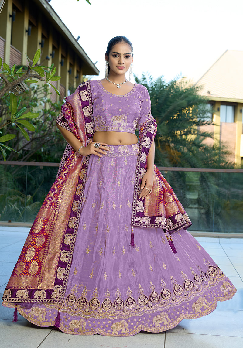 Monjolika Fashion Lavender Embroidered Viscose Lehenga Choli