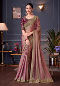 Monjolika Fashion Pink Embroidered Double Tone Silk Blend Designer Saree