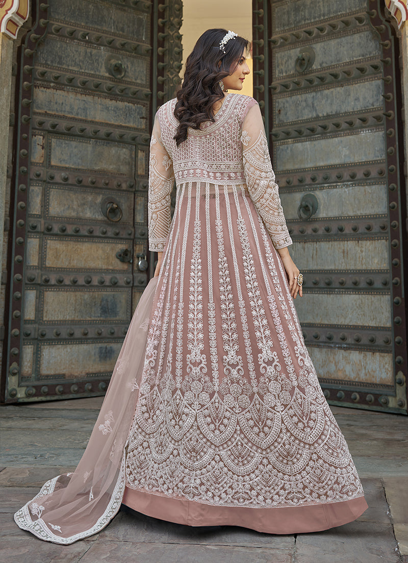 Monjolika Fashion Embroidered Dusty Net Reception Designer Salwar Suit