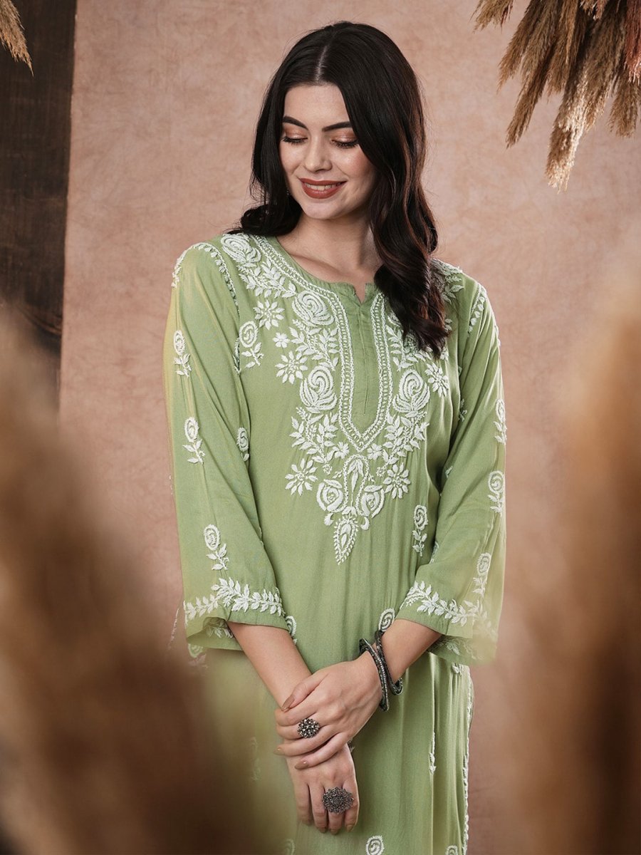 ADA Women Ethnic Motifs Embroidered Flared Sleeves Kurta