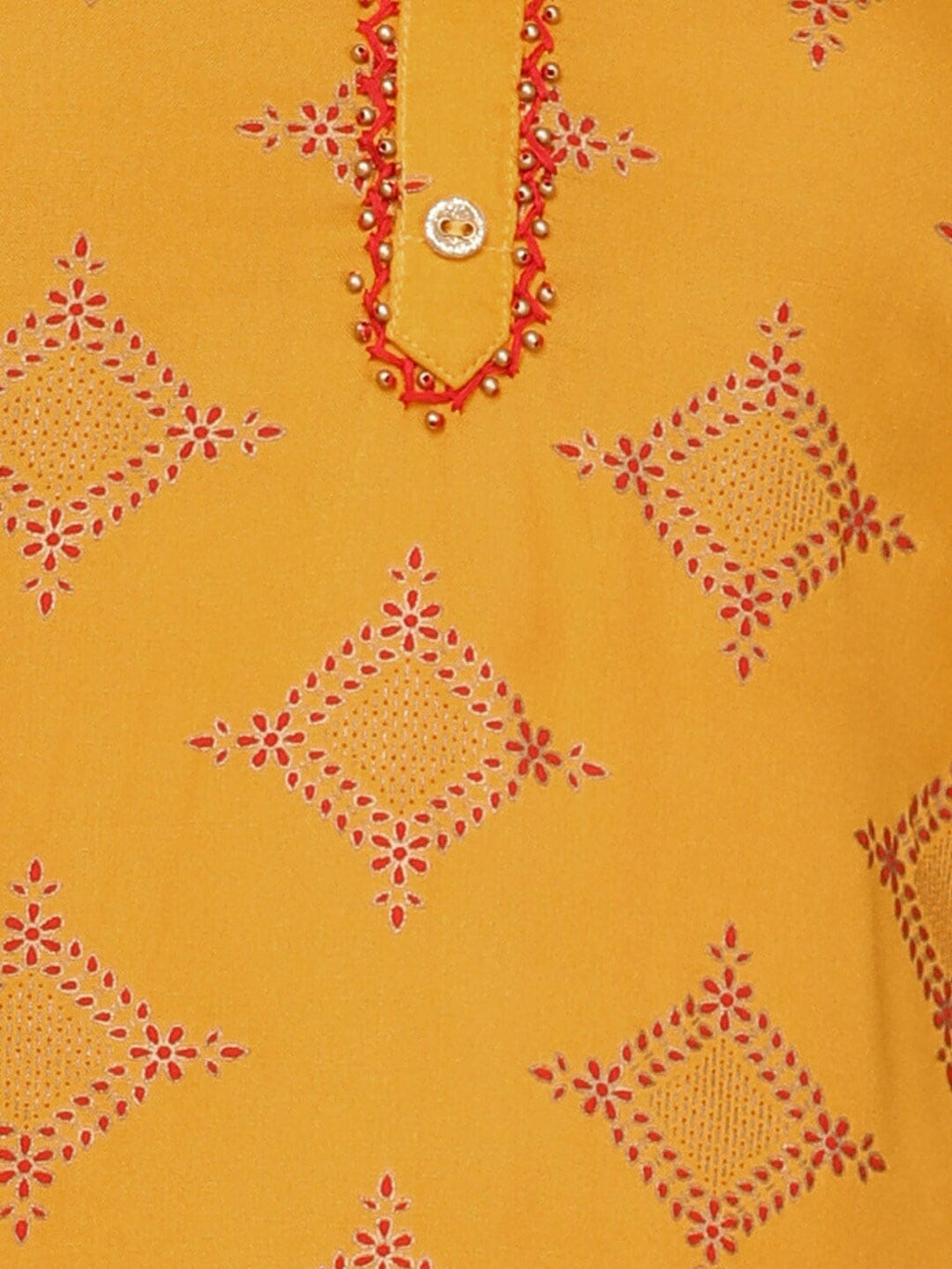 HERE&NOW Mustard Yellow & Red Ethnic Motifs Printed Kurta