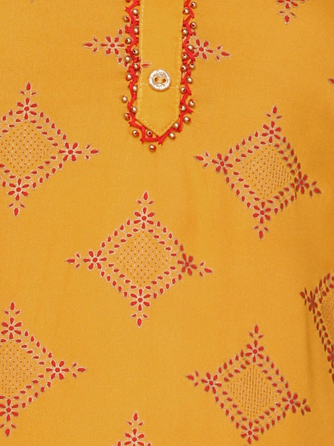 HERE&NOW Mustard Yellow & Red Ethnic Motifs Printed Kurta