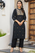 Aramya Straight Rayon Rogan Print Women's Kurta - Black