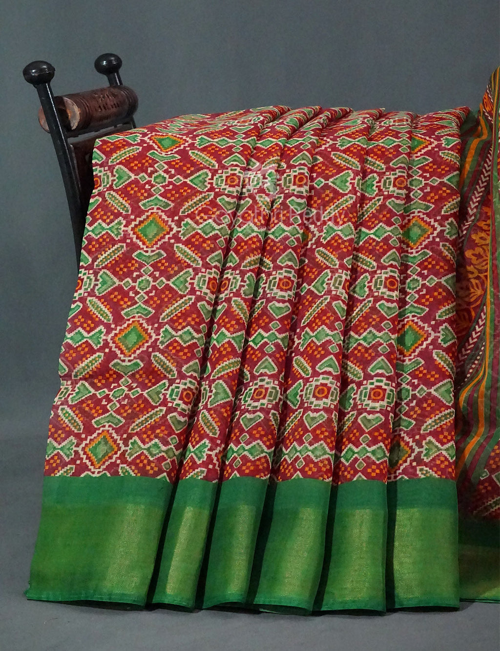 Shades of Maroon Colour Patola Design Semi Chanderi Saree By Gayathri Reddy Designer Studio