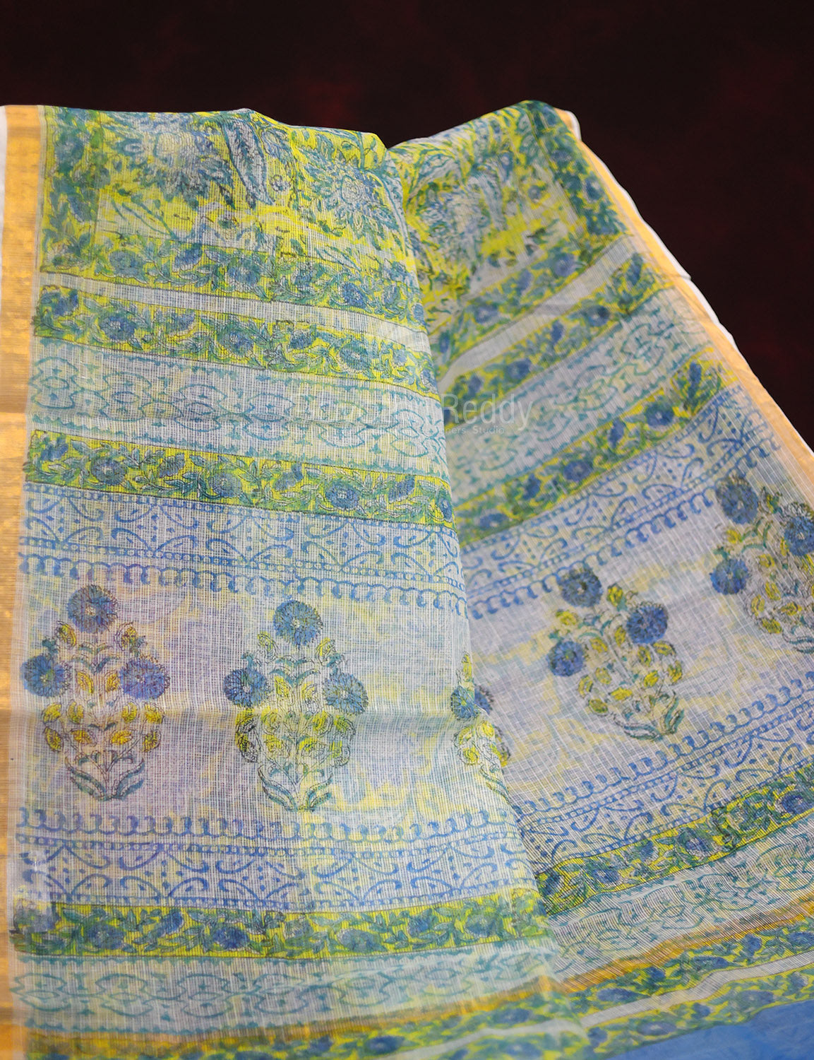 Lime Yellow Floral Design Pure Kota Cotton Saree By Gayathri Reddy Designer Studio