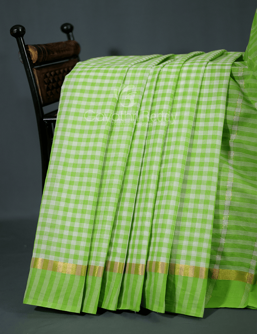 Light Green With Checks Pure Mangalgiri Cotton Saree By Gayathri Reddy Designer Studio