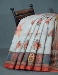 Shades of Light Grey Floral Print Semi Chanderi Saree By Gayathri Reddy Designer Studio