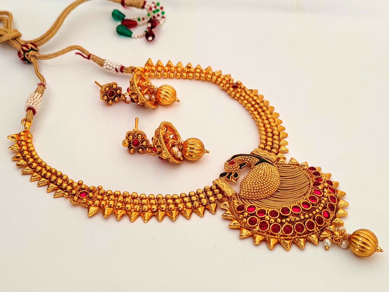 Pink kemp Peacock Necklace Set