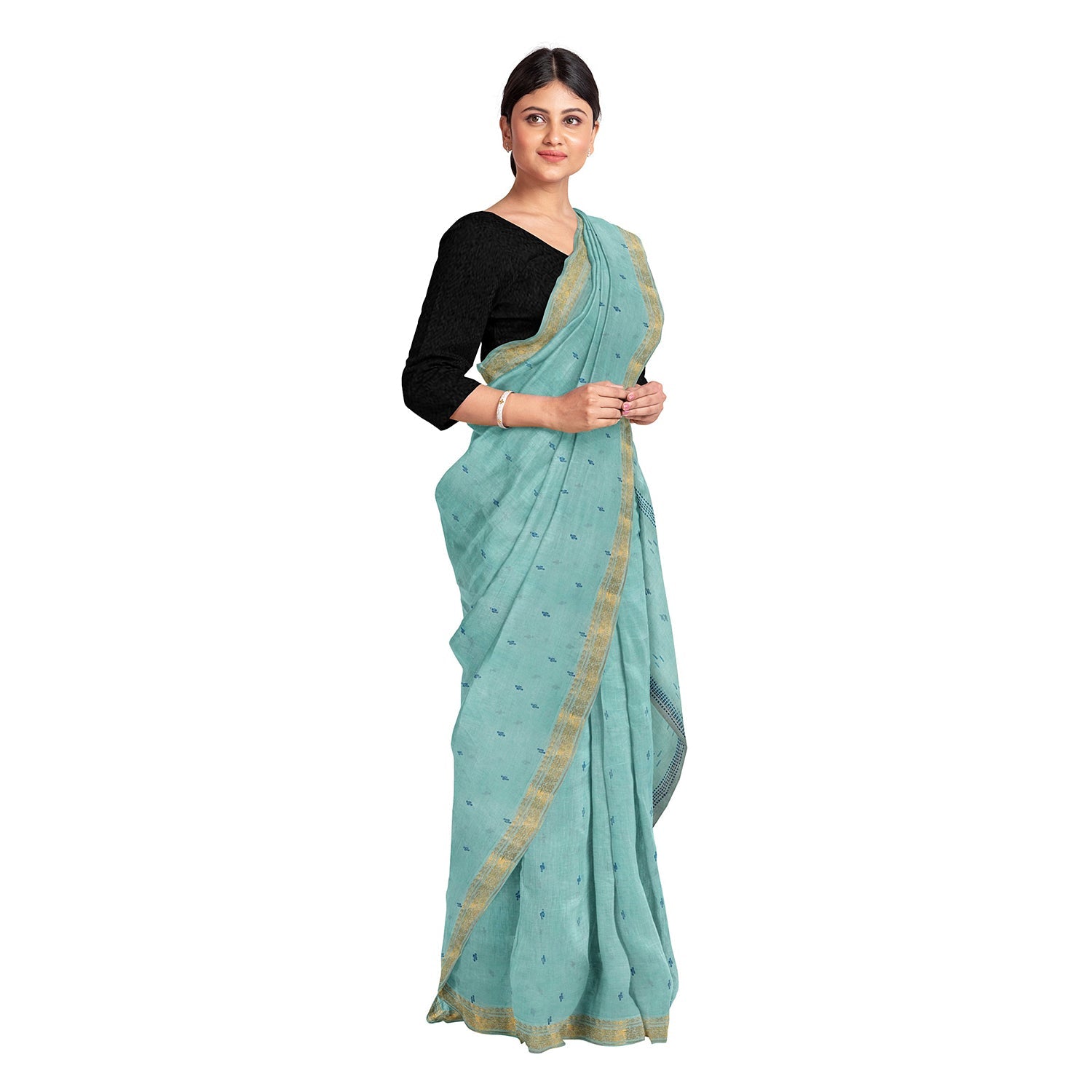 Exclusive Collection 100% Pure Cotton Sea Green Tant Saree With Hand Weaving Work