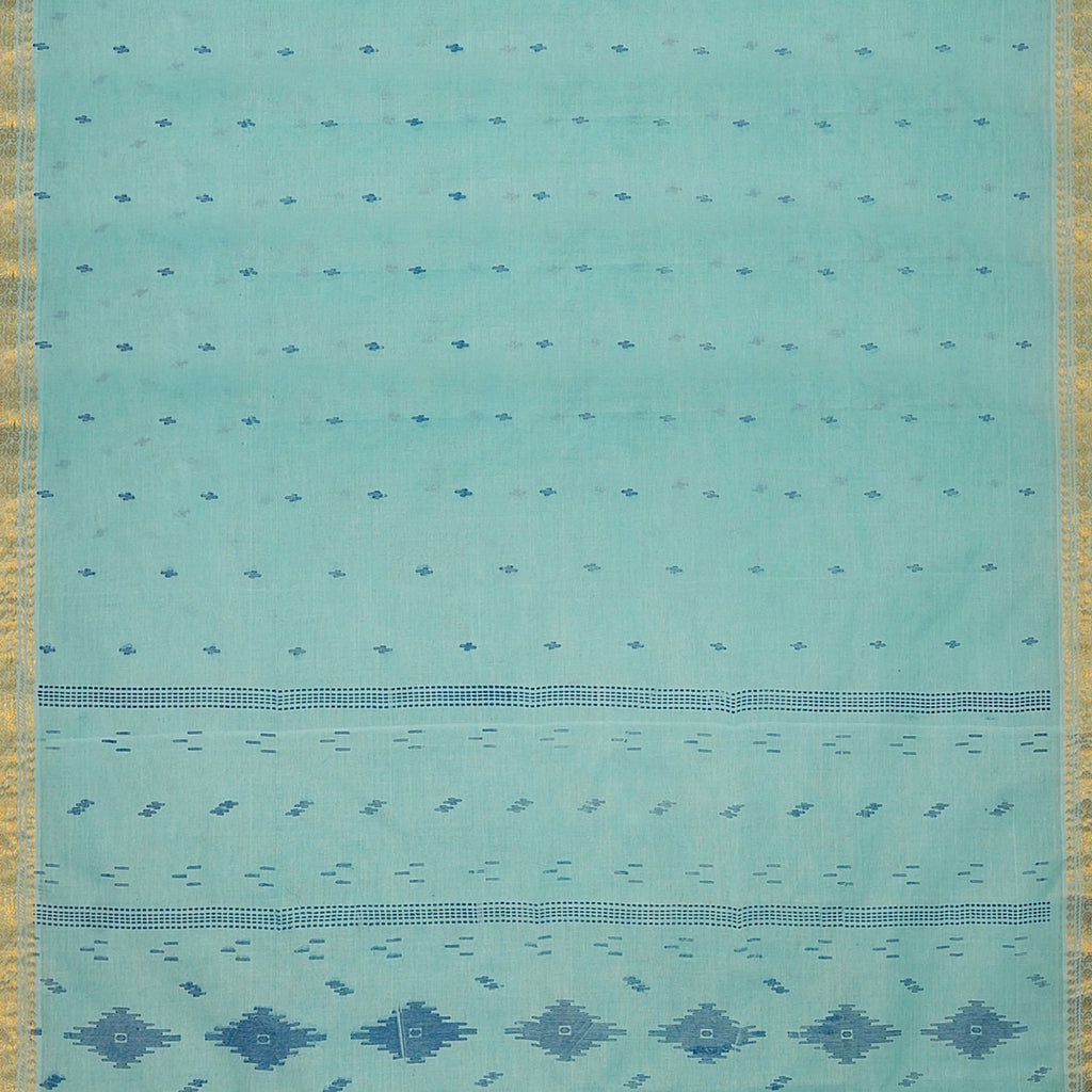 Exclusive Collection 100% Pure Cotton Sea Green Tant Saree With Hand Weaving Work