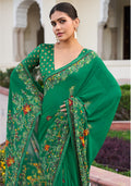 Monjolika Fashion Green Printed Georgette Contemporary Saree