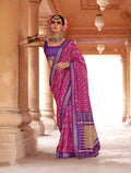 Monjolika Fashion Magenta Silk Blend Patola Print Classic Saree