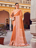 Monjolika Fashion Orange And Rust Weaving Georgette Party Contemporary Saree