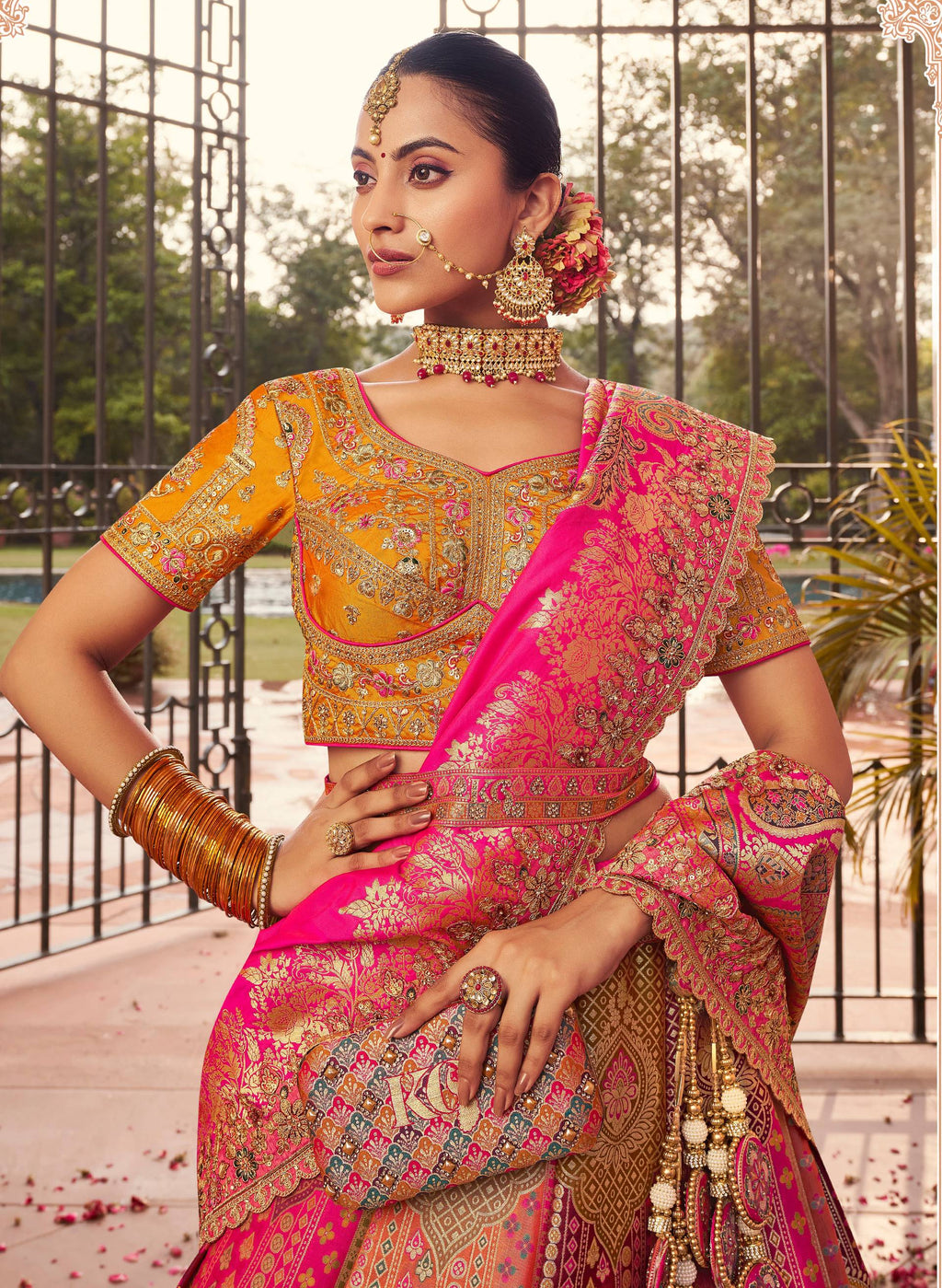 Monjolika Fashion Multi Colour Banarasi Silk Diamond Wedding Trendy Lehenga Choli
