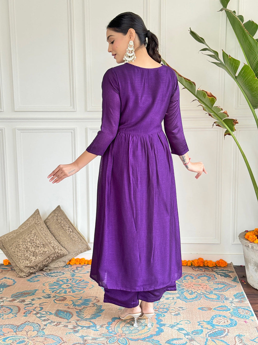 The52 Embroidered Vichitra Silk Fabric Straight Kurta, Pant and Dupatta Set