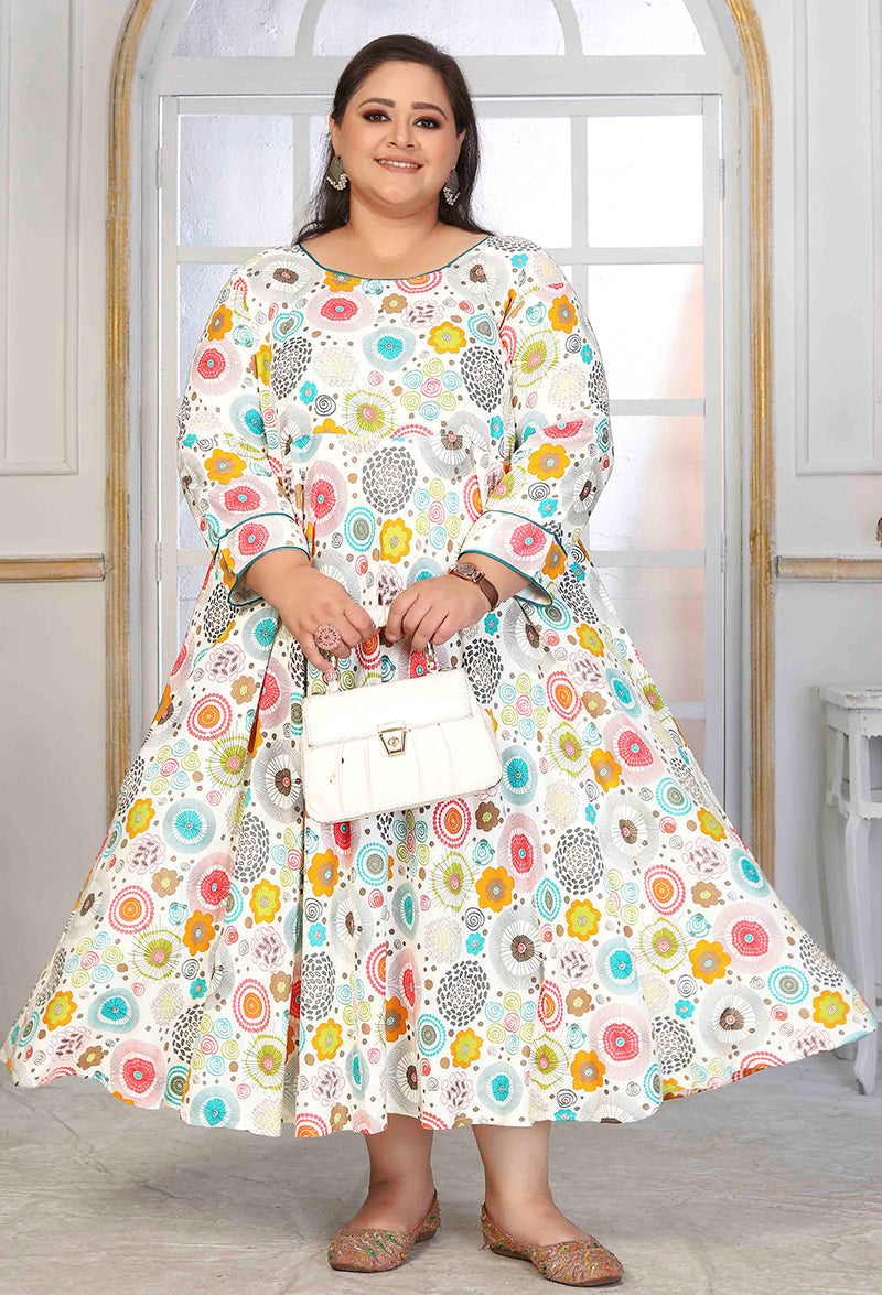 Monjolika Fashion Rayon Printed White Designer Kurti