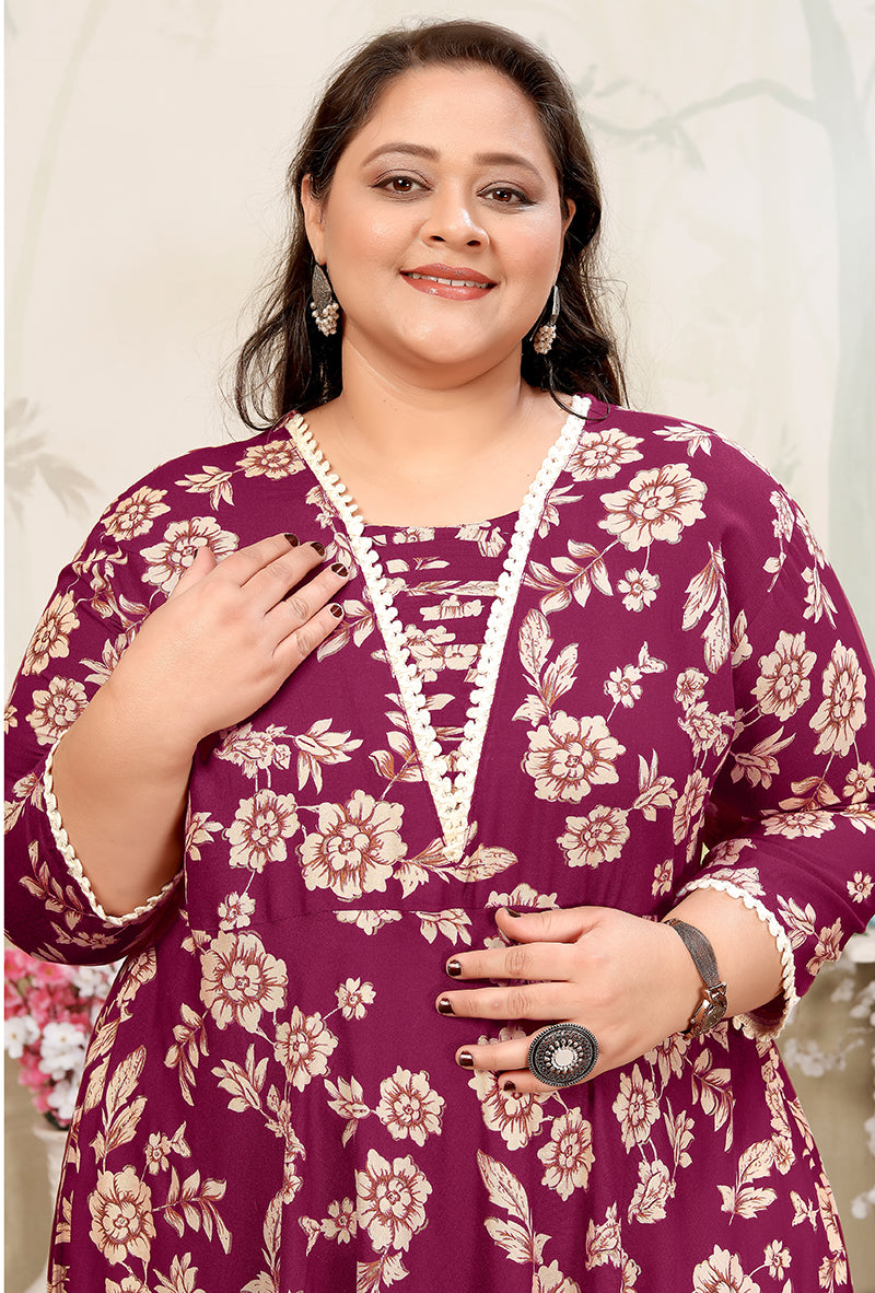 Monjolika Fashion Wine Ceremonial Rayon Designer Kurti