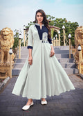 Monjolika Fashion Light Grey Rayon Embroidered Designer Kurti