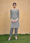 Monjolika Fashion Embroidered Georgette Straight Kurta Set In Grey