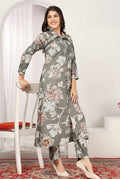 Monjolika Fashion Grey Rayon Floral Print Casual Kurti