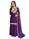 The52 Women's Gorgeous Vichitra Silk Embroidery Straight Kurta with Sharara and Dupatta Set