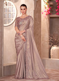 Monjolika Fashion Beige Color Embroidery Work Shimmer Silk Party Wear Saree
