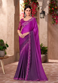 Monjolika Fashion Purple Color Embroidery Work Chiffon Silk Party Wear Saree