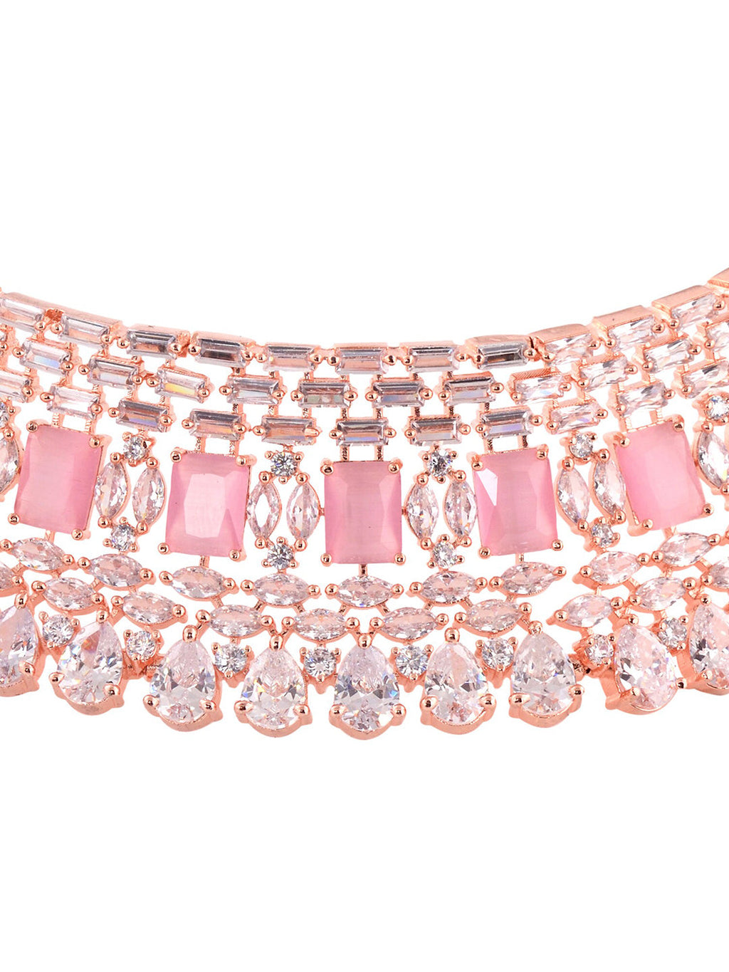 Saraf RS Jewellery Rose Gold-Polished & Pink AD Studded Handcrafted Jewellery Set