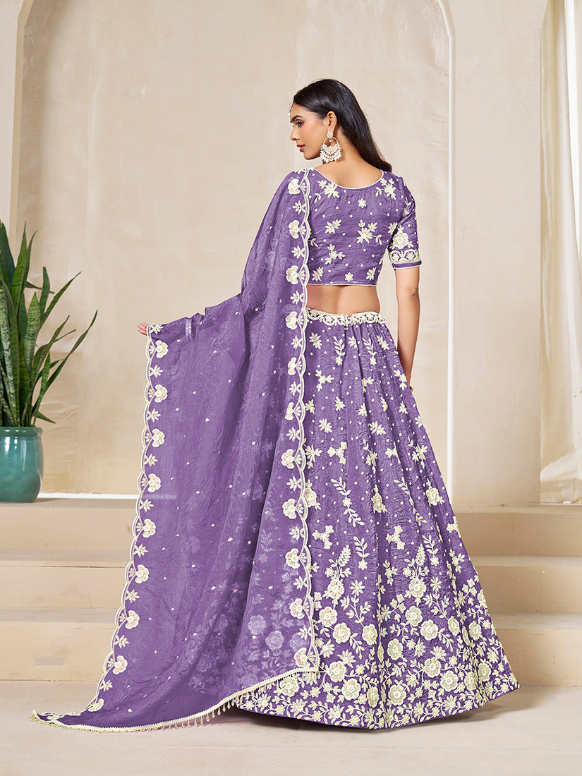 Monjolika Fashion Light Purple Embroidered Crush Organza Lehenga Choli