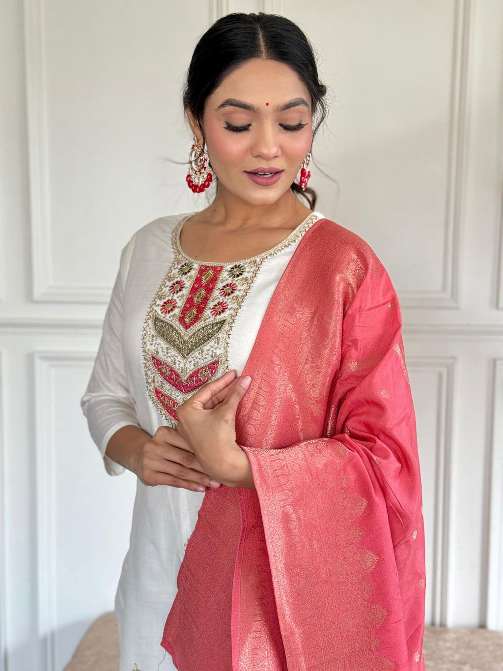 The52 Embroidered Viscose blend Fabric Straight Kurta, Pant and Dupatta Set