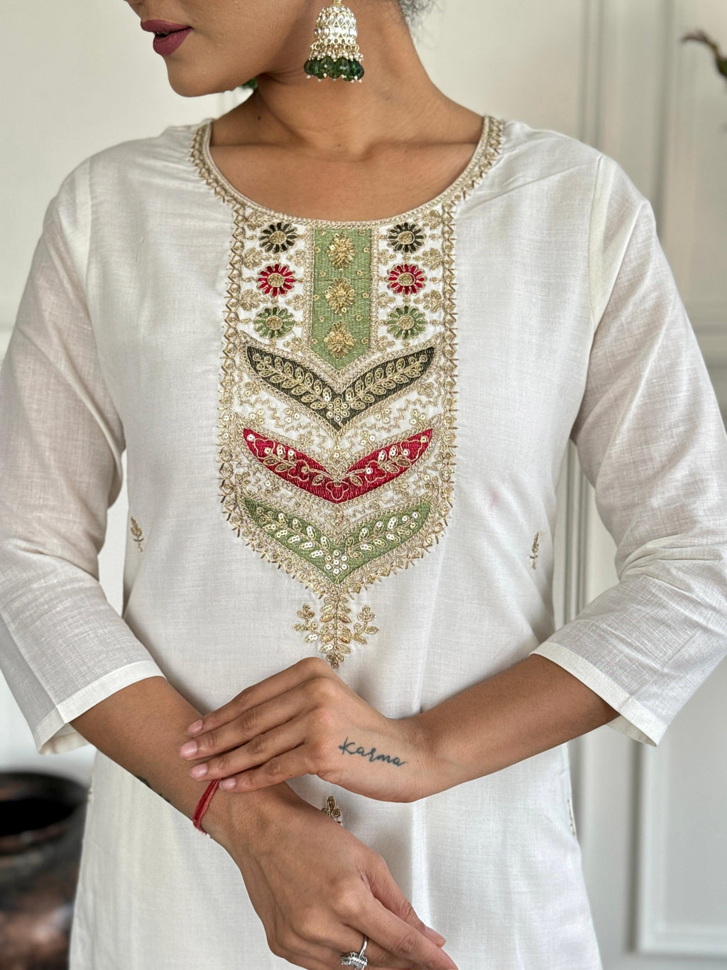 The52 Embroidered Viscose blend Fabric Straight Kurta, Pant and Dupatta Set