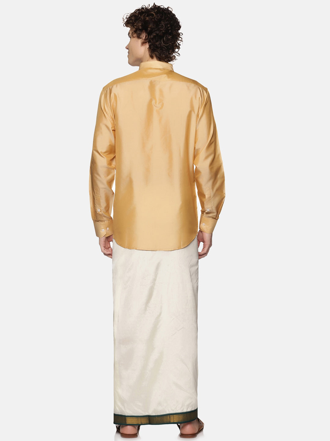 Sethukrishna Men Cream Solid Double Layer Readymade Veshti With Pocket