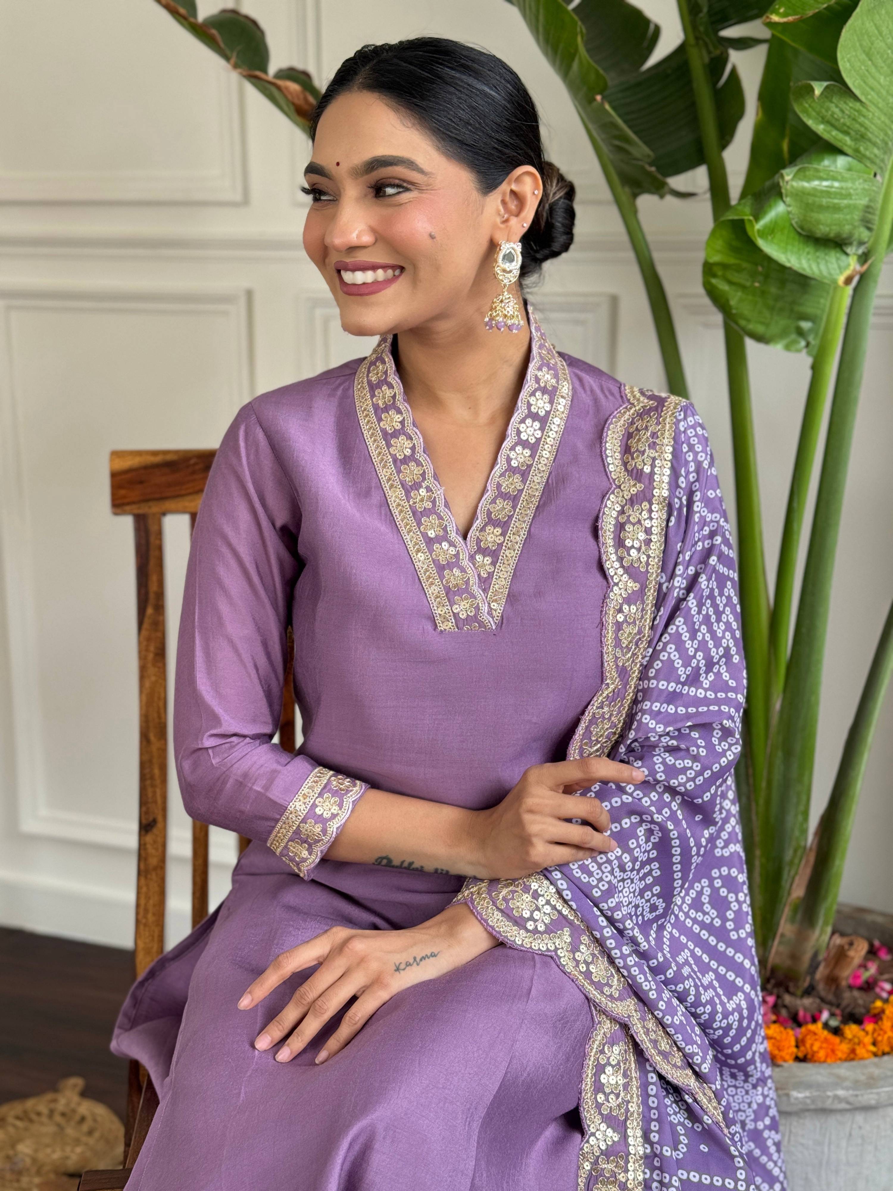 The52 Viscose Silk Fabric work Straight cut Kurta, Pant and Dupatta Set