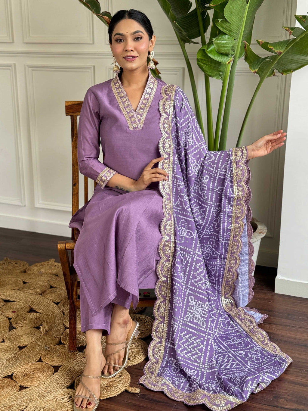 The52 Viscose Silk Fabric work Straight cut Kurta, Pant and Dupatta Set