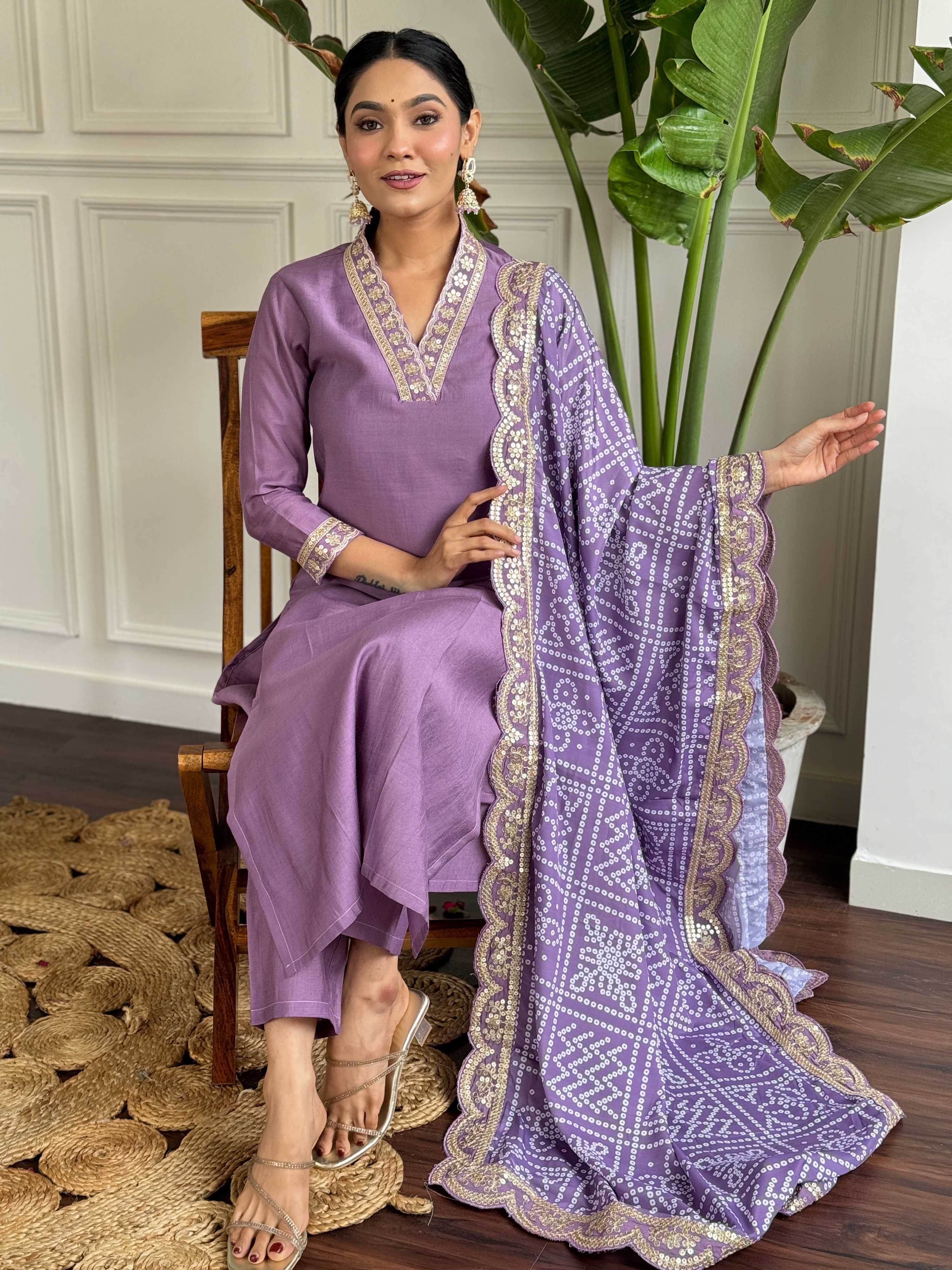 The52 Viscose Silk Fabric work Straight cut Kurta, Pant and Dupatta Set