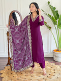 The52 Viscose Silk Fabric work Straight cut Kurta, Pant and Dupatta Set