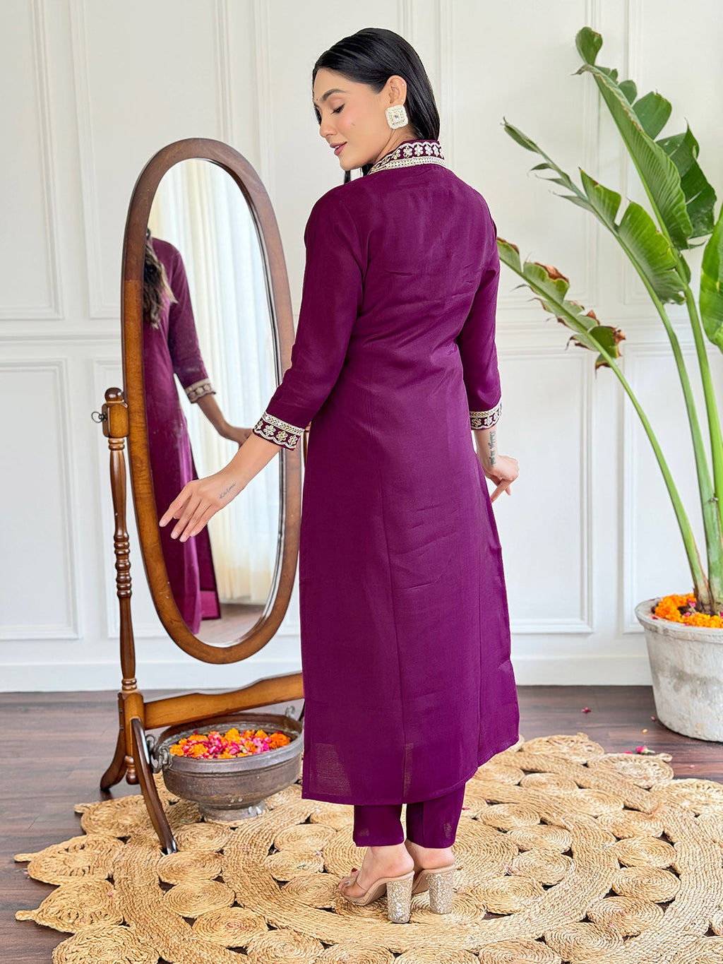 The52 Viscose Silk Fabric work Straight cut Kurta, Pant and Dupatta Set